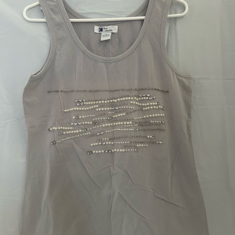 Tan Embellished Sleeveless Tank Top